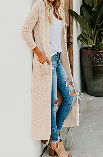 Image of HZSONNE Women's Boho Long Casual Cardigan Long Sleeve Button Down Front Pocket Knitted Sweater Blouses