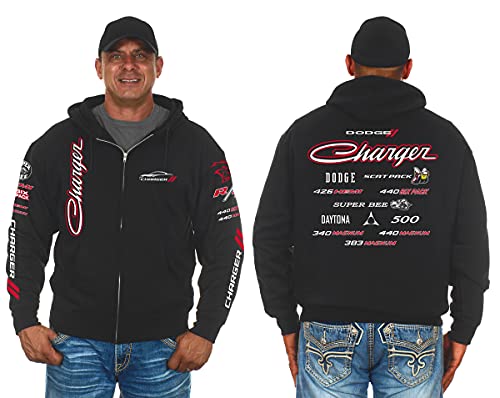 JH DESIGN GROUP Sudaderas con capucha Dodge Charger para hombre con cremallera en 3 estilos, Clg6-negro, XXX-Large
