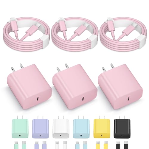 Apple iPhone 14/14 Pro Max/13/12/11 & iPad Pink Charger Set - 3-Pack Fast Charging USB C Charger with 6FT Cable