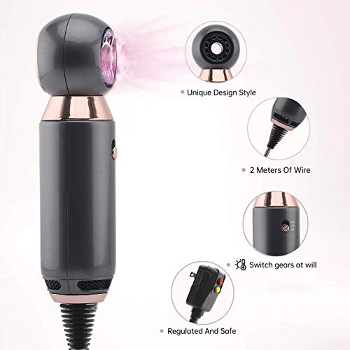 Professional Hair Dryer 800W Lightweight & Compact Blow Dryer Powerful Flow Hair Dryers For Travel And Home Concentrator Nozzle Gray #TOP1