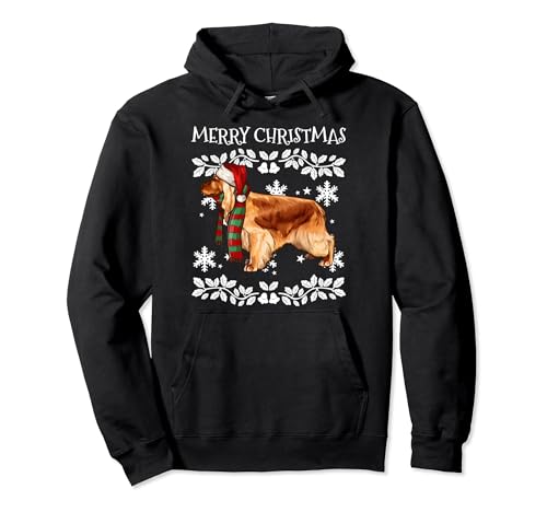 Merry Christmas Ornament English Cocker Spaniel Xmas Santa Pullover Hoodie, Black