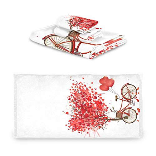 Vdsrup Love Tree Valentines Day Bath Towels Set Of 3 Romantic Bike Heart Balloons Hand Towel Washcloth Soft Thin Face Guest Towel Kitchen Tea Dish Towels Bathroom Decorations Housewarming Gifts #TOP4