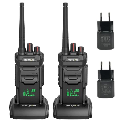 Retevis RT648H Walkie Talkie sin Licencia, IP67 Triple Protección, Pantalla Integrada, Carga Base/Tipo C, 1500 mAh, Radio Bidireccional de Largo Alcance para Logística y Almacenes (Paquete de 2)