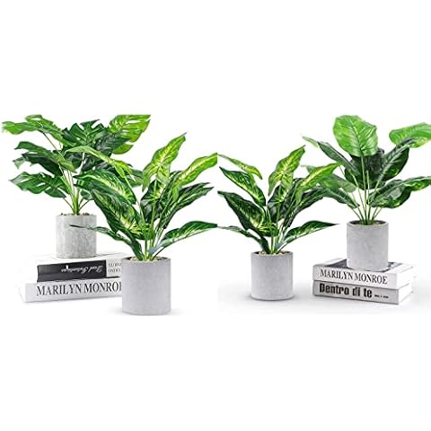 WUKOKU A Bundle of 2pcs Fake Plants 16" Faux Plants Artificial Potted Plants 2pcs Fake Plants Small Artificial Potted Plants Office Plants for Home Farmhouse Bathroom Bedroom Kitchen Desk Decor Cover