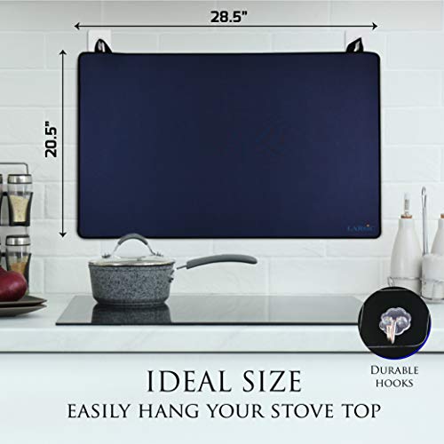 Larsic Stove Cover - Protects Electric Stove Washer Dryer Top. Anti-Slip Coating Waterproof Stove Gap Foldable Prevent Scratching, Expands Usable Space (28.5X20.5, Blue)