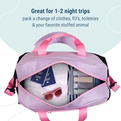 Image of Wildkin Kids Overnighter Duffel Bag - Carry-On Travel Bag for School & Sleepovers, Lightweight, Durable, Boys & Girls Ages 4-15 - Lilac