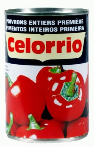 Celorrio Poivrons Rouges Entiers Grillés Extra, Gros Calibre, Chair Épaisse, Pack de 3 Boîtes de 500g, pour Buffets et Salades