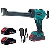 MUMIK Electric Caulking Gun, Cordless Silicone Gun Applicator with 2X2000mAh-Batteries, Led Light, Unlimited Speed Adjustment, Anti-Drip Sealant Gun for 300ml Cartridges