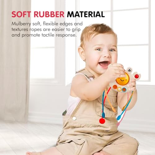 Image of Kidology Pull String Toy for Babies Teething Strings Sensory Montessori Toys Baby Girl,Travel Toy for 6+Months Boy Food Grade Silicone Fine Motor Skills Toy for Toddlers (Crab), Multicolor