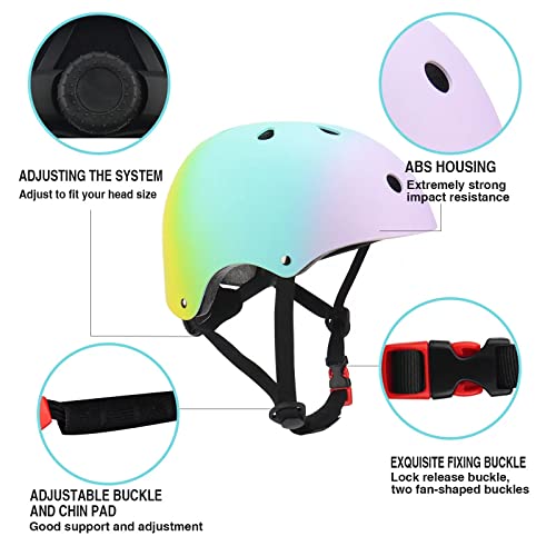 Kids Bike Helmet,Color Gradient Adjustable Helmet For Youth Girls Boys Multi-Sports Skateboard Inline Skating Scooter Cycling, 3-8-12-15 Years #TOP3