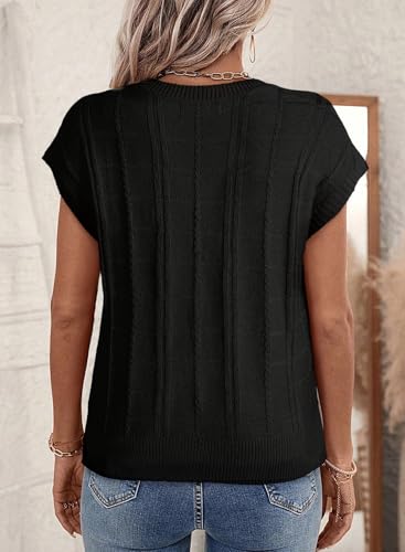 Image of Dokotoo Women's Casual Short Cap Sleeve Knit Tops Summer Loose Crewneck Solid Side Slit Shirts Blouses