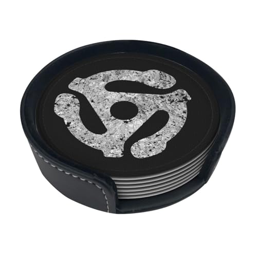 Set di 6 sottobicchieri in pelle PU con supporto, adattatore per giradischi Dj 45 giri, argento, sottobicchieri neri per bevande, bar, caffè, tavolo, tazze, 4 pollici