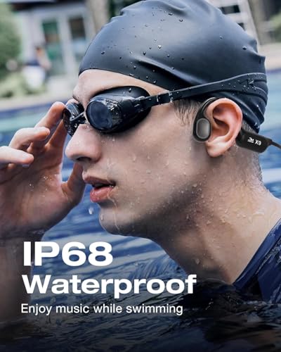 Image of Swimming Headphones - Bone Conduction Bluetooth 6.0 Open Ear Sports Headset, IP68 Waterproof Built-in MP3 Player 32G Memory, for Running, Cycling (Black)