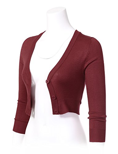 Image of Allsense Women's Cropped Bolero Shrug Cardigan | 3 /4 Sleeve, Button Down, Lightweight Knit Sweater