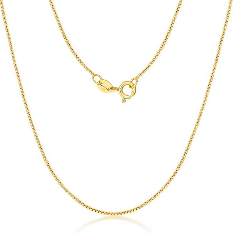 14K Solid Yellow Gold Box Chain Necklace for Men & Women, Delicate 0.6mm/1mm Width Options, Available in 16–30 Inch Lengths (0.6mm, 16inch)