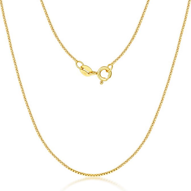 14K Solid Yellow Gold Box Chain Necklace for Women, Available in 0.6mm/1mm Widths and 16-30 Inch Lengths2
