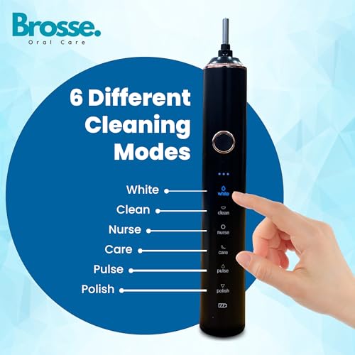 Image of Brosse. SmilePlus Sonic Electric Toothbrush for Adults,Rechargable Toothbrush with 50 days battery, 37000 VPM Deep Clean with 6 Modes. 2 Min. Timer (Black)