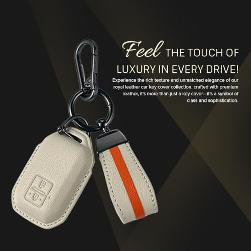 Image of Keyzone Royal Leather Key Cover for Victoris, Swift, DZire, Baleno, Ertiga, Grand Vitara, Brezza, Fronx, Jimny XL6, Ignis, Glanza, Urban Cruiser Hyryder, Rumion 2 Button smart Key (Sunset Orange)