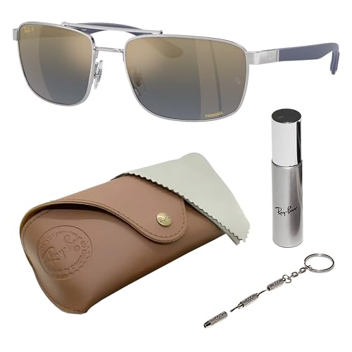 Image of Ray-Ban RB3737 CHROMANCE POLARIZED Rectangle Shape Sunglasses for Men & Women with Official Eyewear Kit