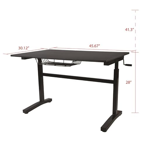 Urb Space Atlantic Adjustable Height Standing Desk – 46” X 28” Single-Piece Desktop, Maintenance-Free Hand Crank, Sturdy Heavy-Duty Steel Frame, Caster Wheels For Full Mobility, Pn 33908049 In Black #TOP2