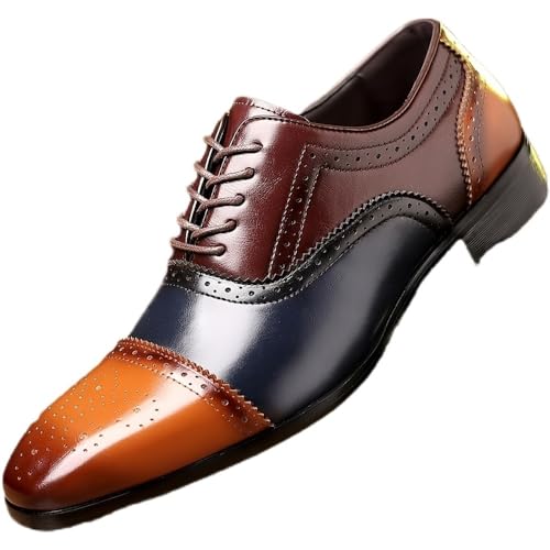Comfortable Wingtip Oxford Shoes Men's Two Tone Color Matching Formal Lace-up Oxfords Men's Classic Brogues