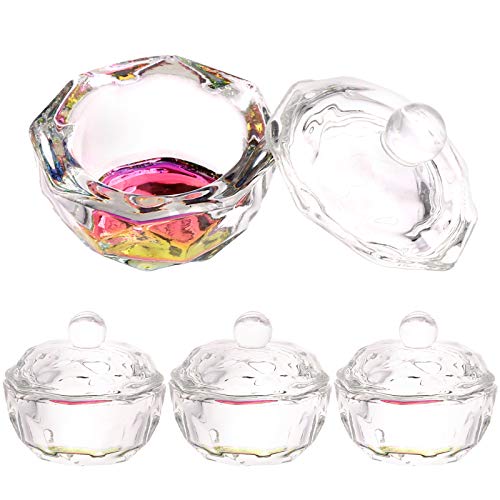 Tecbeauty 4pcs Glass Nail Dishes for Liquid Acrylic Powder Dappen Dish Cup Bowl with Lid