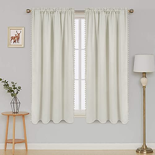 Blackout Curtains Ivory Pom Pom Curtains For Bedroom 63 Inch Thermal Insulated Room Darkening Curtain Panels Rod/Pole Pocket Window Drapes For Living Room Nursery (52 X 63 Inch, 2 Panels) #TOP1