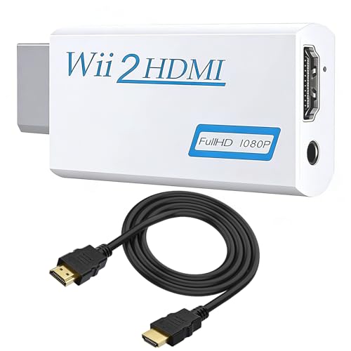 Wii to HDMI Adapter Wii2HDMI Converter with 1.5m Cable for Nintendo Wii 1080P/720P HD Output with 3.5mm Audio Jack Supports All Wii Display Modes Plug and Play for Wii Mini & Console to Smart TV
