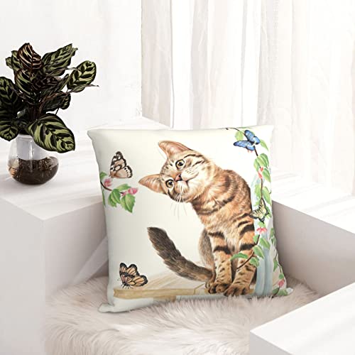 Hedyzone Cat Pillow Covers Butterfly 18"×18" Lovely Cartoon Pattern Beige Background Throw Pillowcase For Home Decor #TOP2