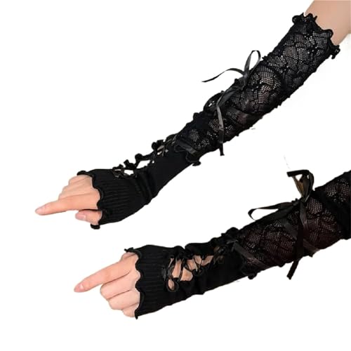 Guantes de encaje negro punk para ciclismo urbano y paseos bajo el sol con total comodidad