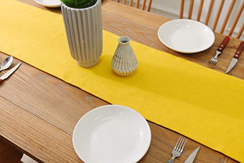 2 Piece Fabric In 1 Dining Table Runner 12 X 36 Inches Living Room Dinner Wedding Birthday Party Burlap Rustic Table Runner, Yellow #TOP2