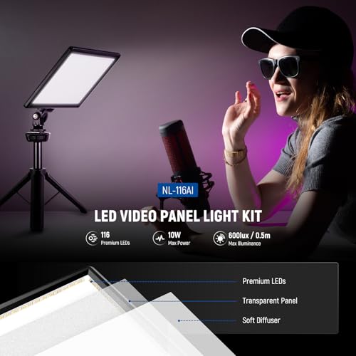Image of NEEWER 9 inch LED Camera Video Light Panel, 4000mAh USB C Dimmable DSLR Soft Key Lighting 3200K-5600K CRI95+ for Studio Photography Recording Streaming, Mini Desk Tripod Stand, Cleaning Cloth, NL-116AI