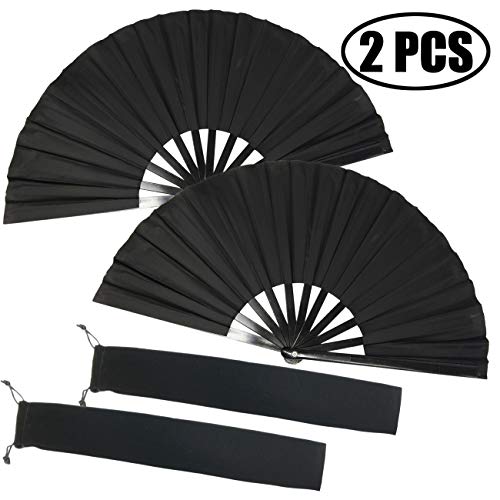 TIHOOD 2PCS Large Red Folding Silk Hand Fan Hand Folding Fans Chinese Tai