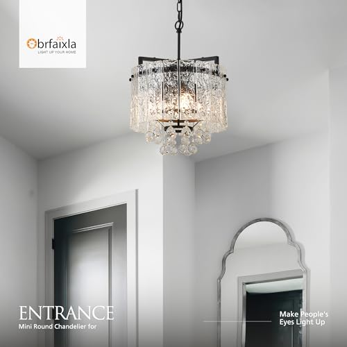 brfaixla 13.4" Small 4-Light Modern Glass Chandelier Light Fixtures Mini Black 2-Tier Crystal Chandeliers for Dining Room Round Hanging Ceiling Pendant Lighting for Kitchen Island Entryway Hallway — view 6