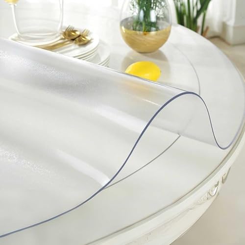 Mantel de PVC de 2 mm, mantel impermeable resistente a los arañazos, transparente y esmerilado, protector de mesa para mesas de comedor, mesas de centro y almohadillas de escritorios(80cm de diámetro)
