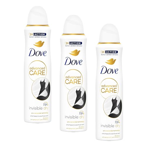 Image of Dove Advanced Care Invisible Dry Anti-perspirant Deodorant Spray with Triple Moisturising technology aerosol for 72 hours of protection 150 ml (Pack of 3)
