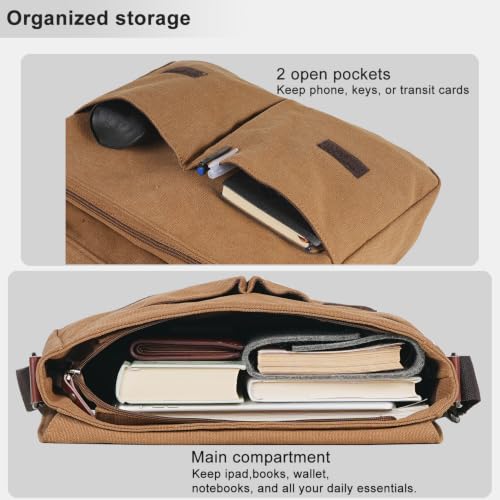 Image of Vintage Canvas Satchel Messenger Bag for Men Women,Travel Shoulder Bag 13.5 inch Laptop Bags Bookbag (Coffee)