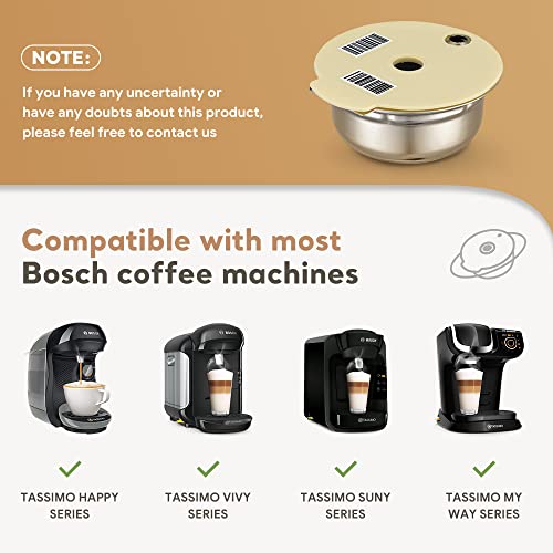 Stainless Steel Reusable Tassimo Coffee Pod-220Ml+Extra Lid-180+60Ml, Benfuchen Refillable Coffee Capsule For Bosch Tassimo Coffee Maker, With Silicone Lid And Stainless Steel Filter, Off-White Color #TOP1