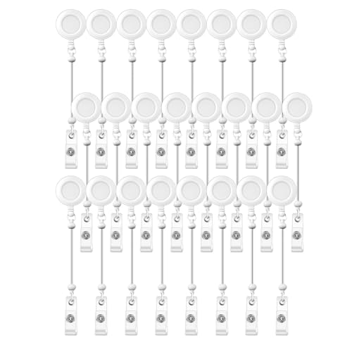 Porte-badges avec perles rétractables lot de 24 blanc et clip ceinture