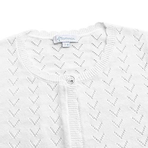 Image of Girls' Crochet Knitted Cardigan Sweater Bolero Shrug Kids Long Sleeve Button Closure Cropped Knitwear Cover Up,Ecru,9 /10