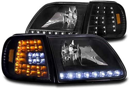ZMAUTOPARTS LED Replacement Headlights w/Corner Lamps Black Compatible with 1997-03 Ford F-150/1997-02 Expedition