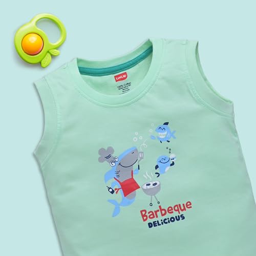 Image of LuvLap Baby Boys Regular Fit 100% Cotton Sleeveless Boys T-Shirt & Shorts Set Pack of 3