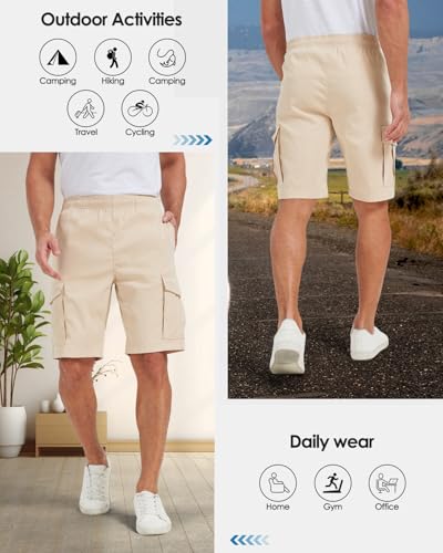 Liloak Men's 3/4 Pack Classic Cargo Shorts 10 Inseam,4 Pockets Walking Shorts Casual Lightweight with Waistband Drawstring2