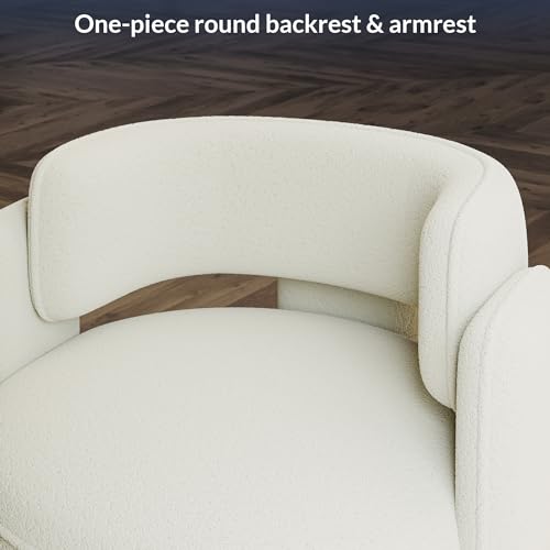 Image of BELLEZE Sherpa Boucle Chair Set of 2, Modern Barrel Accent Chair Comfy Round Upholstered Armchair Accent Side Chair for Living Room, Bedrooms, Corner - Quinton（White）