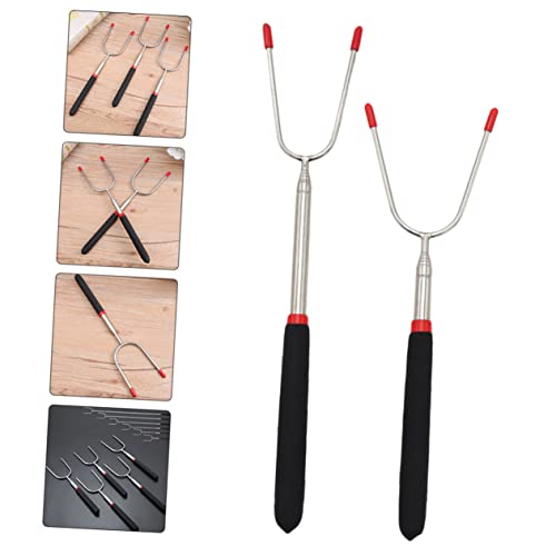 YARNOW 2 Peças Garfo De Churrasco Telescópico Ferramenta De Churrasco De Aço Inoxidável Ao Ar Livre