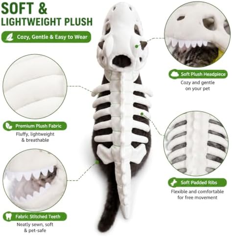 Cat Pet Dinosaur Skeleton Costume 3D Skeleton Glow in the Dark,Grey:Large - 2