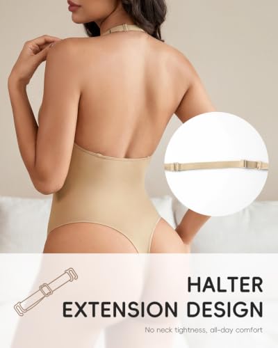 Image of Halter Bodysuit with Adjustable Straps, Shapewear for Women with Tummy Control, Suitable for Daily Wear and Workouts