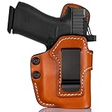 Universal IWB Leather Holster for P365/P365XL, Hellcat, G43/G48, G43X MOS/G48 MOS with TLR-6 and TLR-6 HL, Optic-Ready, Inside Waistband Carry Holster, Steel Clip Fits 1.75' Belt, Brown, Right