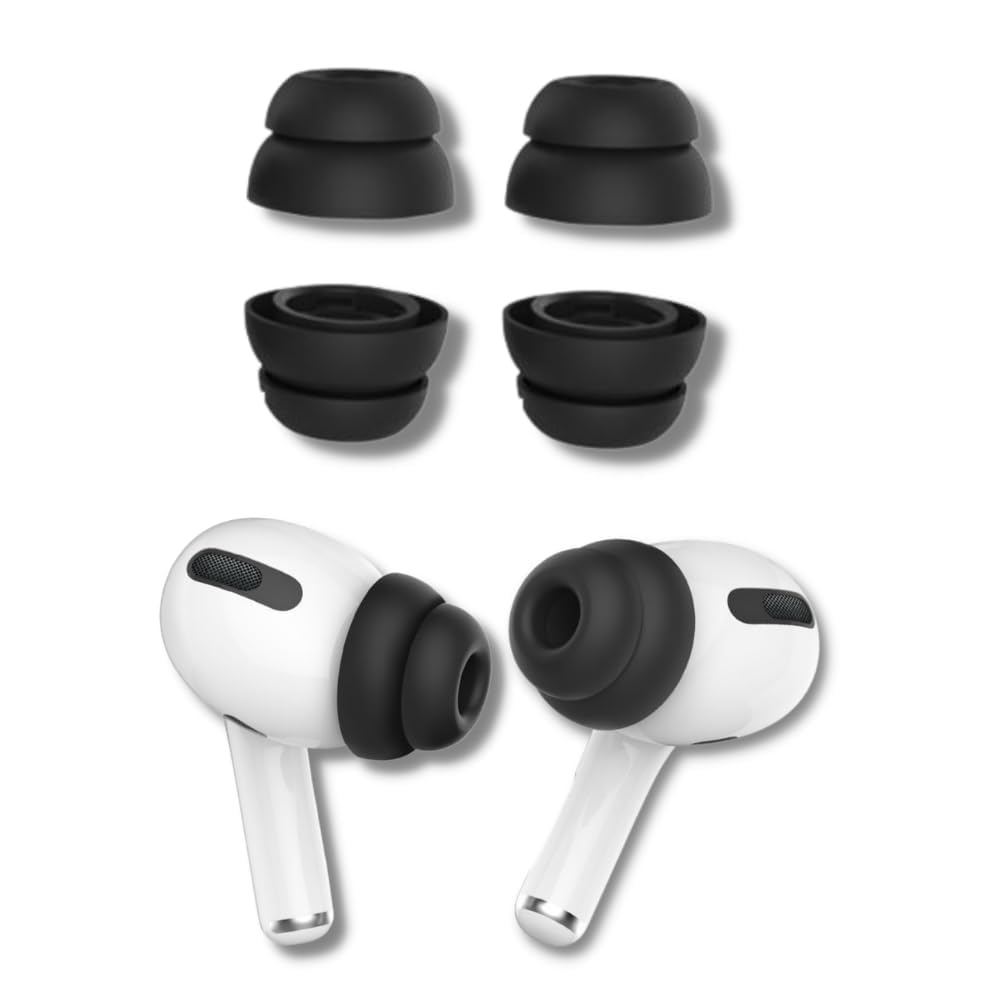Crysendo Double Flange Eartips for Air P-ods Pro 1 & 2 | Replacement Silicone Eartips Earplug | Pain Reducing Anti-Slip Eartips | Perfectly Fits in The Charging Case (Large - 4Pc Black)-picture-14