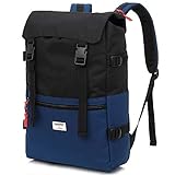 [KINGSLONG] リュック メンズ レディース リュックサック 大容量 リュック 防水 通勤 通学 フラップ型 (ブラック＆ブルー)